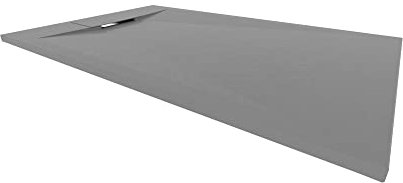 i-flair SMC POLAR Duschwanne 120x80 cm, extra flache und robuste Duschtasse 26MM aus langlebigem SMC mit ANTI-Rutsch-Oberfläche In Schieferoptik/Steinoptik inkl. Ablaufgarnitur mit SMC Deckel - Grau