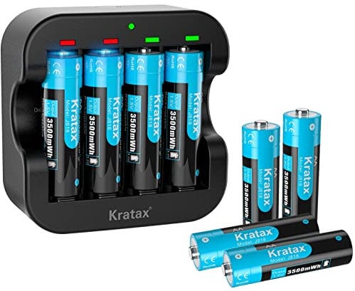 1.5V AA Rechargeable Lithium Batteries,Kratax 8-Pack Double A Li-ion Batteries with Ultra Fast Lithium AA Battery Charger,3500mWh High Capacity,1600Cycles,Constant Output.[8AA+1Charger]