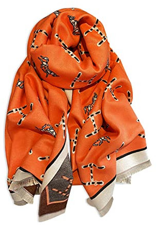 LumiSyne Winter Schal Kaschmir Stolen Für Damen Alphabet Und Retro Pferd Muster Warmer Pashmina Schals Mit Quasten Weiche Lange Schultertuch Stola
