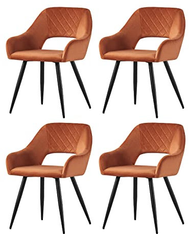 JYMTOM Samt Esszimmerstuhl, Sessel, Wohnzimmerstuhl, Farbe wählbar, modernes Design, gepolsterter Sitz mit offener Rückenlehne, Schwarze Metallbeine für Küche, Schlafzimmer, Esszimmer (4, orange)