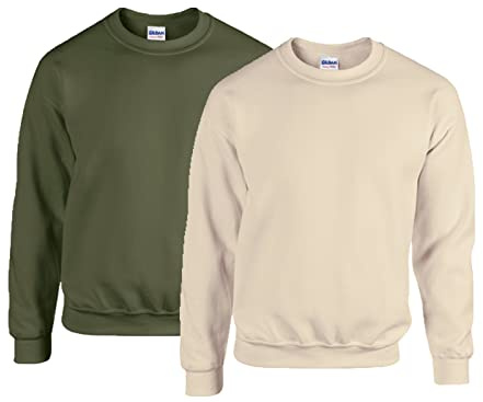 Gildan Men's Fleece Crew Neck Sweatshirt, Style G18000/1x Military Green + 1x Sand + 1x HL Kauf Notepad, L