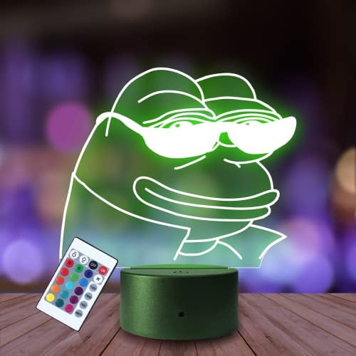 Plexido Nachtlicht Frosch Meme Pepe Illusion Lampe 3D Nachttischlampe Geschenk für Kinder Personalisiert Graveur Weltraum Kinderzimmer LED Licht Fernbedienung 16 Farbwechsel Wohnzimmer Dekoration