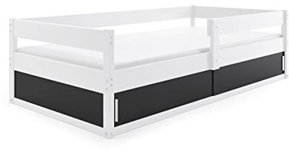 Interbeds Kinderbett Hugo 80x160 mit Lattenrost und Rausfallschutz Behälter unter dem Bett Sehr stabile Struktur Komfortables Funktionelles Einzelbett (Weiß)