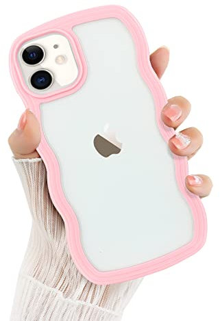 Micoden for iPhone 11 Phone Case Cute Curly Wave Frame Shape Shockproof Bumper Clear Aesthetic Fashion Phone Case for Girls Women Transparent Silicone Cover for iPhone 11 Pink