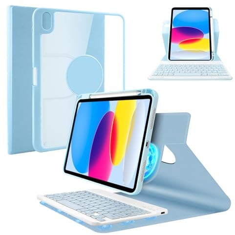 SOPPY Keyboard Case for iPad 11th Gen. (A13) 11-inch 2025, 10th Gen. 10.9-inch 2022, UK Layout, Slim Protective Cover, Magnetic Rotatable Detachable Keyboard, with Pencil Holder - Blue