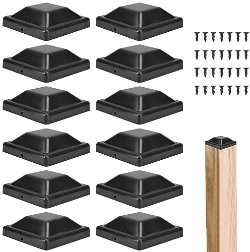 DOUSELLA 12 Pzzi Tappi per Pali di Legno 9 x 9 CM Tappi di Copertura in Plastica per Pali di Recinzione Tappi Lamellari per Tubi Quadrati Copri Pali Neri Terminali per Pali di Legno con Viti - Nero