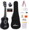 ADM Ukulele Soprano 21 Polllici Ukulele Kit per bambini e principianti Studente con borsa, accordatore, corde arcobaleno, cinturino colorato, plettro, adesivo per tastiera, carta accordi(Nero)