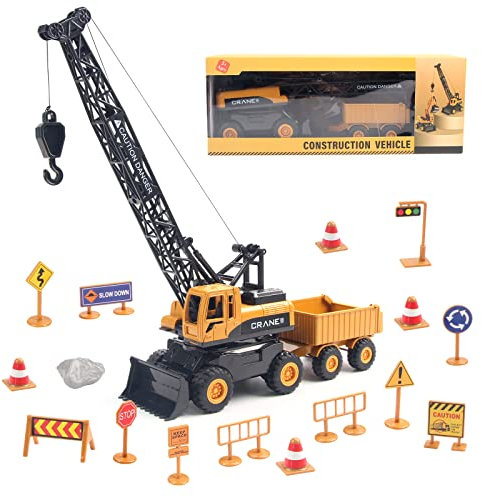 Coolplay Crane Toy for 4 Year Old Boy Toy Construction Truck for 3 Year Olds, Construction Car Vehicle for Kids