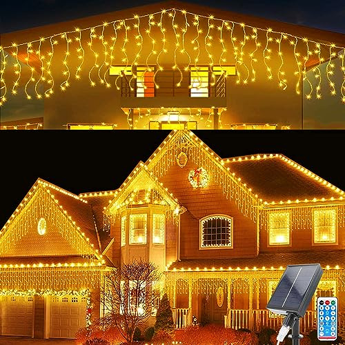 Solar Lichtervorhang Aussen, 3M Wasserdichte Vorhang Lichter, 0.8Mx16 Pcs Solar String Lichter 8 Modes 128 LED Lichterketten Vorhang mit Fernbedienung für Gartendeko Balkon Hochzeit Weihnachten