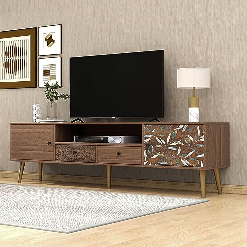 kubeier Meuble TV Vintage Meuble TV 180 cm Banc TV Buffet lowboard élément Mural avec 2 Portes, 2 tiroirs, Design Maison de Campagne, lowboard Pieds dorés avec Impression