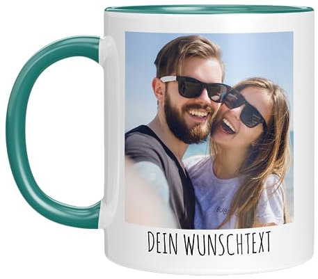 TassenTicker - Tasse selber gestalten - mit Bild und Foto - Personalisiert - Fototasse - bedrucken lassen - Geschenk - Werbetasse - Firmentasse - Logo (Türkis)