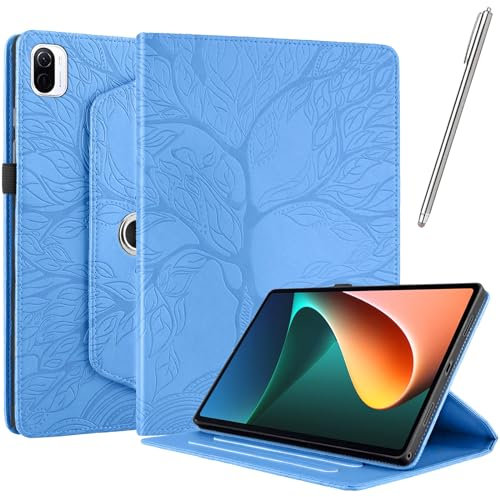 Netany Coque pour Xiaomi Pad 5 / Pad 5 Pro, Étui Cuir PU Housse de Protection Flip avec [Stylet] Fonction Support Antichoc Étui Rotatif à 360° [Sommeil/Réveil Automatique] - Bleu