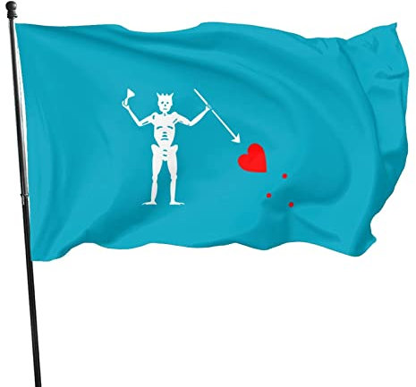 Banderin 90X150cm Bandera Del Pirata Barbanegra Bandera Pirata Impermeable Bandera Nautica Colores Vivos Bandera De Jardín Para Hogar Fiestas Interior