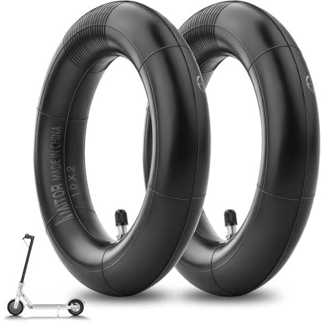 Amitor Camara de Aire Patinete 10 Pulgadas, Cámaras de Aire 10 x 2, Recamara Patinete 10 Pulgadas Reforzada con Válvula Recta Plateada, Neumático de Repuesto Doble Espesor, No Fuga Fácil