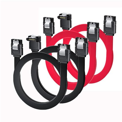 Aoiutrn Cable SATA III, paquete de 4 cables de transmisión de datos SATA 3.0 de 90 grados de ángulo recto a recto y recto a recto, 6 Gbps, 7 pines, cable de transmisión de datos SATA 3.0 con pestillo
