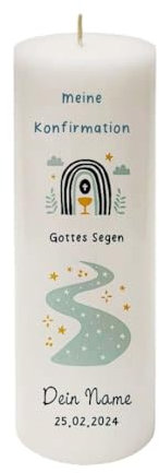 MilaBoo® personalisierte Konfirmationskerze I 25 x 8 cm Premium Kerze beidseitig bedruckt in Farbe I Made In Germany (Gottes Segen-blau)