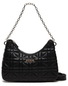 GUESS Damen Assia Top Zip Shoulder Bag Reißverschluss Oben, Schultertasche, Schwarz