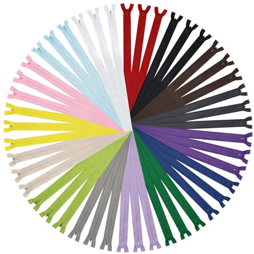 DOITEM 45pcs Unsichtbaren Reißverschlüssen [15 Farben] Nylon Nähen und Basteln zum Kleidung Taschen Stoff für Nähmaschine Patchwork (Mehrfarbig, 25CM)