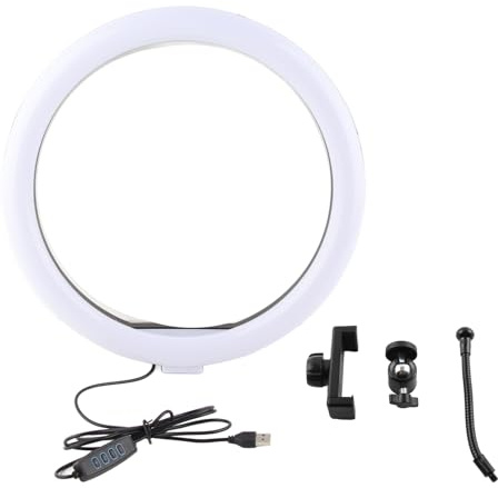 Fyearfly LED Ringlicht USB, 13 Zoll, Weiß, Einstellbare Helligkeit, Selfie Ringlicht mit Telefonhalter für Streaming, Make Up, Selfie Fotografie