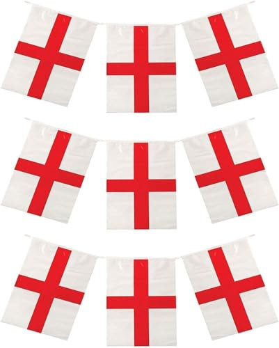 LND Gifts England Flag Bunting for Euro Celebrations, Double Sided Print, 10 Meters Long with St. Georges Flags - Perfect for England Football Fans, Sports Day Decorations