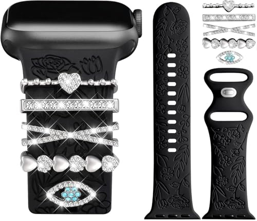 Blumengravierte Silikon Sport Armband Kompatibel mit Apple Watch 38-46mm für iWatch SE, Series 10 9 8 7 6 5 4 3 2 1