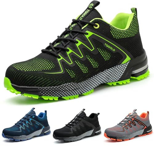 tqgold Unisex Sicherheitsschuhe Herren Damen Arbeitsschuhe Leicht Schutzschuhe Stahlkappenschuhe Sportlich rutschfest Atmungsaktiv (Größe 43EU,Grün)