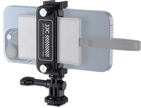 JJC Tragbare SSD-Halterung, Smartphone-Klemme für iPhone 16 15 Pro & Pro Max Galaxy Pixel Mate, 55–90 mm breit, kompatibel mit Samsung T5, T7, T7 Shield SSD, San Disk E30, Extreme Pro/V2 SSD