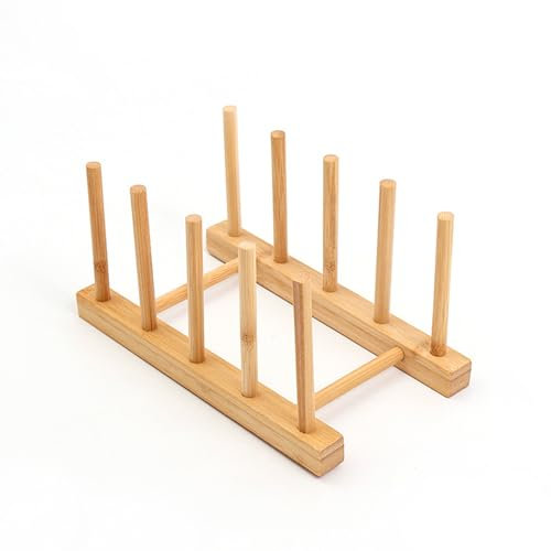 HarttiHome Bambus Teller Schüssel Cup Buch Trockengestell Stand Topf Deckel Halter Schrank Dish Organizer Rack Drainer Aufbewahrungshalter für Dish Organizer Küche