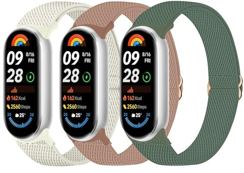 Msksjer Nylon Cinturino Compatibile con Xiaomi Mi Band 10/9/Mi Band 8 per Donne Uomini, Regolabile Solo Loop Tessuto Elastico Morbido Polsini Sportivi per Mi Band 10/9/8