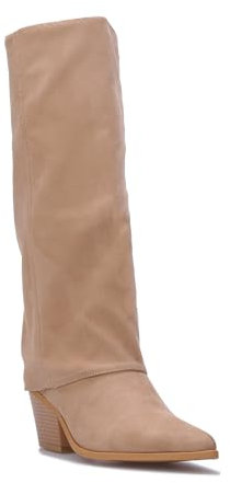 La Modeuse - Stivali in pelle scamosciata con risvolto, grigio, 37 EU