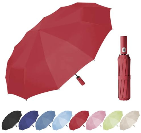 Wydexint Regenschirm, Automatik Sturmfest, 24 Verdickte Doppelkiele Äußerst Robust, Regenschirm Für Männer Frauen (Rotwein)