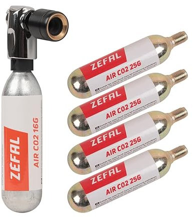 ZEFAL Pack EZ Big Shot Gonfiatore Bici e 5 Cartucce di CO2 da 25g con Filettatura Universale - Pompa di CO2 per mountain bike e strada - Presta, Schrader e Dunlop - Compatta, Leggera e Veloce