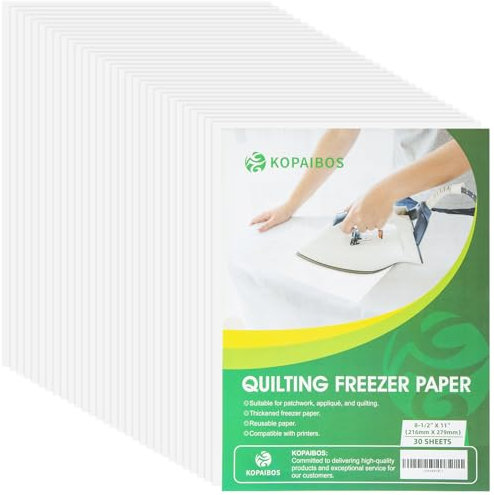 KOPAIBOS Freezer Paper Sheets for Quilting & Crafts - 8.5x11 Inches, 30 Sheets - Heavy Duty, Laser & Inkjet Printable Wax Paper for Quilters, Applique & Sewing Projects