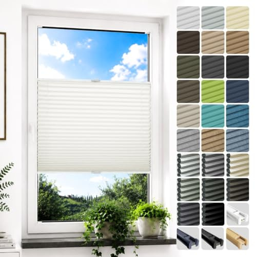 Rollmayer Plissee mit Bohren Binco Weiß B90cm x H130cm | Faltrollo zum Anschrauben für Fenster und Tür Sichtschutz & Sonnenschutz Lichtdurchlässiges Plisseerollo