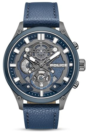 Police PEWGC0054206 Wadden Herrenuhr mit Lederband Chrono Gunmetal/Blau