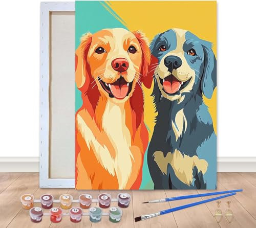 Bimkole Malen Nach Zahlen Erwachsene Gerahmt Hund, Ölgemälde paint by numbers kits Tier, Acrylfarbe Anfänger Zeichnen Malen mit Pinseln Mauer Dekor Kunst 20x30 cm