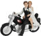 Couple de mariés sur moto | 17 x 13 x 7 cm en polyrésine noir et blanc | Décoration de mariage marié Figurine de gâteau de mariés
