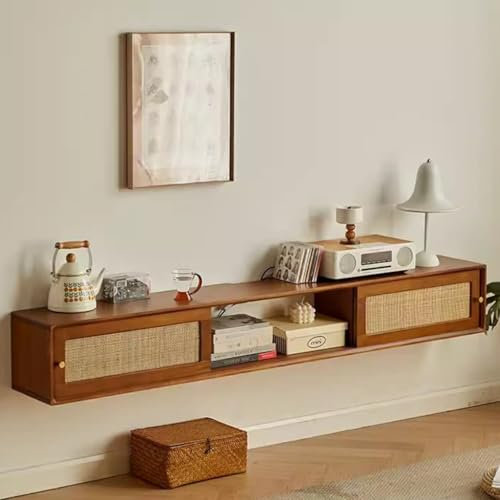 Easnuroz Meuble TV Flottant Meuble TV Mural Avec Armoire 120/150/180cm Meuble TV Mural En Rotin Pour Chambre À Coucher Et Salle De Séjour Pour Le Salon La Chambre À Coucher Et La Salle À Manger(Brown,