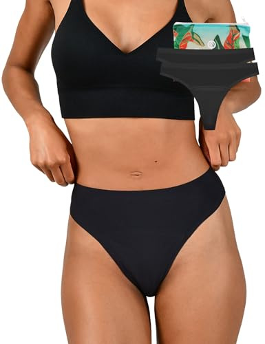 BeMee Daytime Seamless G String, hauchdünner Periodenunterwäsche, Nahtlose Menstruationsunterwäsche, auslaufsicher, schadstoff-frei bei mittelstarker Blutung, schwarz, Größe M, Doppelpack