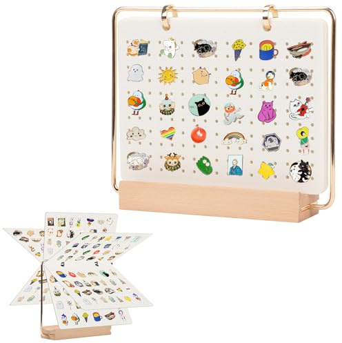 Yallmie Brooch Display Calendar, 6 Pages Brooch Organizer Collection Storage Calendar with Wooden Stand Pin Storage Organizer Binder, Brooch Collection Board for Store Up To 240 Pins (White-02)