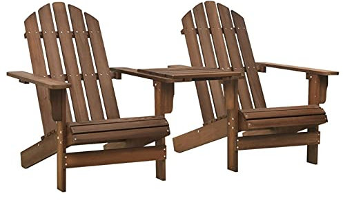 Brokky Garten-Adirondack-Stühle mit Teetisch Massivholz Tanne Braun Garten Terrasse Holzstuhl Holzstuhl Mit Armlehnen