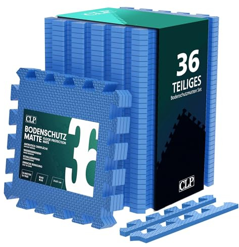 CLP Bodenschutzmatte Fitness 30x30 cm groß extra dick Set Puzzlematte, rutschfeste Schutzmatten für Pool, Fitnessraum und Boden, Farbe:blau, Set-Inhalt:36er-Set