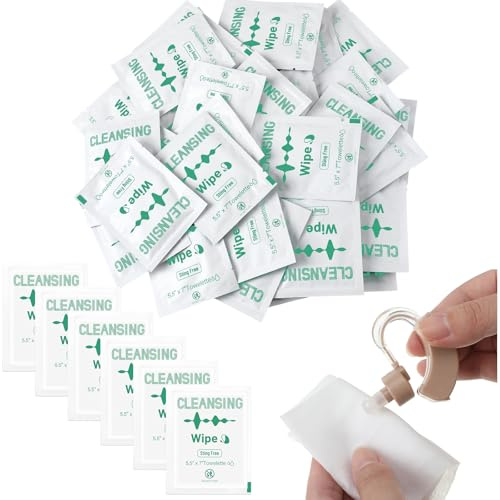 Timgle 200 Count Hearing Aid Wipes Individually Wrapped Cleaning Towelettes Phone Laptop Cleaner Wipes for Earwax Earbuds Sweat Earmold Earplugs in Ear Monitors Clean Removal (Green)