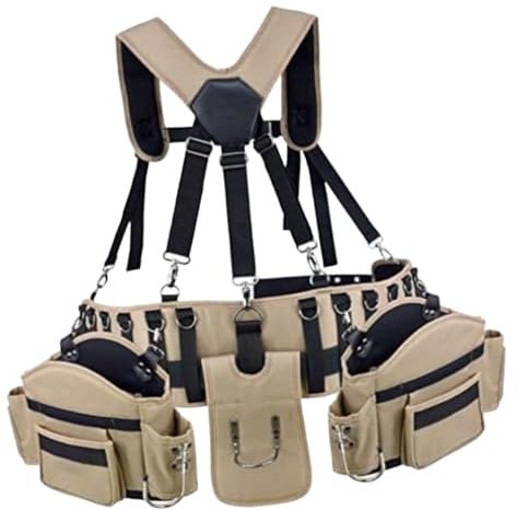 F Fityle Ceinture Porte-Outils avec Bretelles, Ceinture Porte-Outils en Oxford avec Multi-Poches, Sac de Travail Utilitaire Respirant, Organisateur d'Outils pour Travaux Extérieurs,Plomberie et Jardin