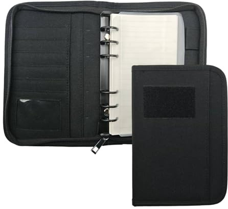 Militär-Padfolio-Ringbuch mit Reißverschluss, wetterfest, taktisches Notizbuch, schwarzes Armee-Militär-Notizbuch mit 45 Blatt, abnehmbarer 6-Ring-A6-Ordner für Ordner, Karten