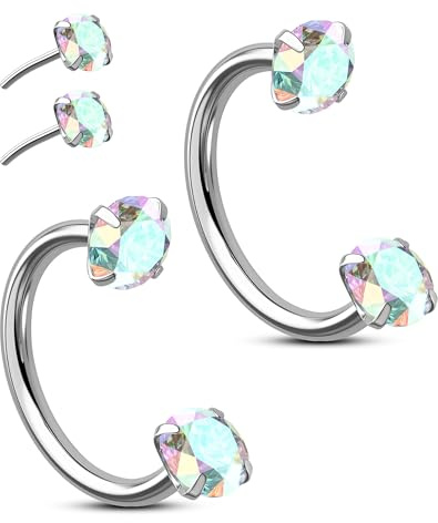 OUFER Body Piercing 2PCS 316L Surgical Steel Horseshoe Nose Rings Hoops 20G Push Pin Threadless Nose Rings For Women Men CZ Horseshoe Septum Lip Eyebrow Helix Daith Ear Piercing Jewelry 7mm/8mm