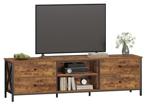 Hzuaneri TV Stand Cabinet up to 65 Inch, TV Unit with 4 Drawers and 2 Open Shelves, TV Console Table for Living Room, Bedroom, Entertainment Room, Industrial, 40 x 178 x 51.5 cm, Rustic Brown TV17801B