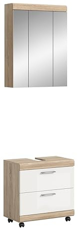 xonox.home – Badkombination Lambada 60x191x34 cm in weiß Hochglanz – 3-teiliges Badmöbel-Set auf Rollen für maximale Flexibilität – Modernes Design mit viel Platz für Badutensilien