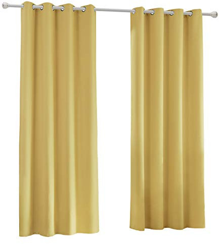 Verdunklungsvorhang mit Ösen 2 Stücke Leichter Thermovorhang Blickdicht Verdunklungsgardine in Gelb 135x225 cm Thermogardine für Schlafzimmer Gardine Lichtundurchlässig