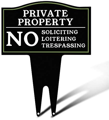 CIGERA Warnschilder mit Pfahl, Aufschrift Private Property No Trespassing, No Soliciting and No Loitering, 40,6 x 32,5 cm, rostfreies Metall, ideal für Haus und Geschäft